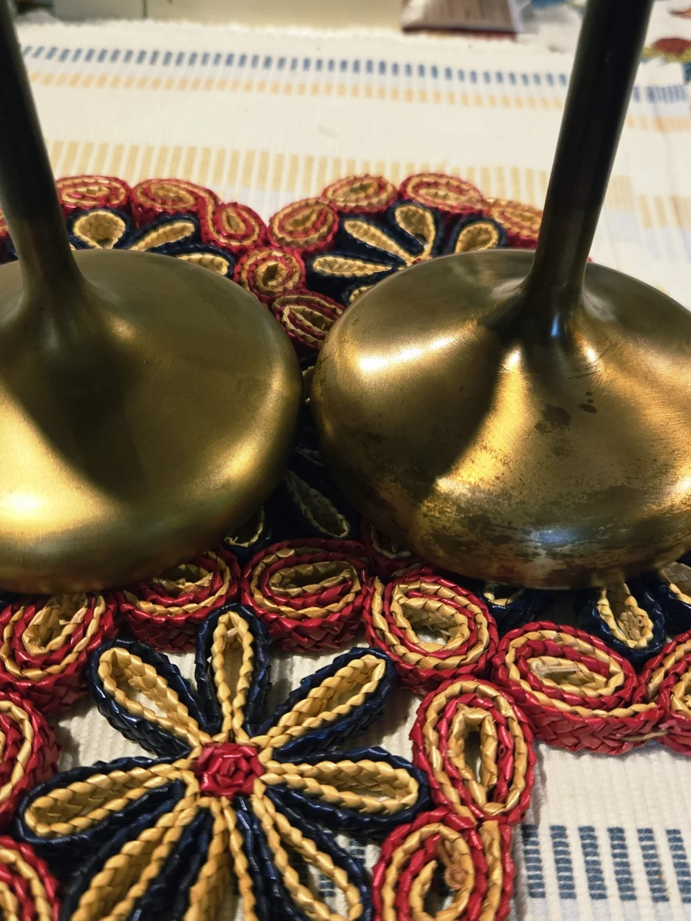 Crate&Barrel Black and Gold Round Pedestal Candle Holders (Pair)